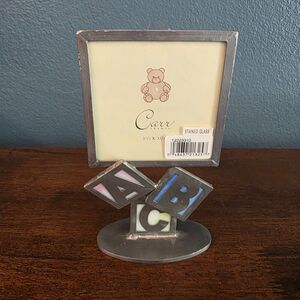 Vintage Carr Stained Glass Picture Frame Baby shower ABC Blocks 3.5"x3.5" Gift